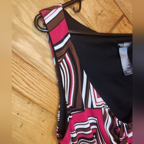 Bisou Bisou Michelle Bohbot red brown and white geometric dress size 10 - Picture 2 of 10